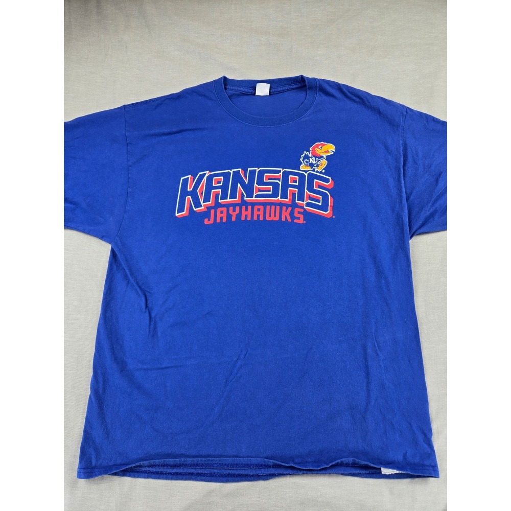 Hanes Kansas Jayhawks Graphic T-Shirt Mens XL Royal Blue NCAA Cotton
